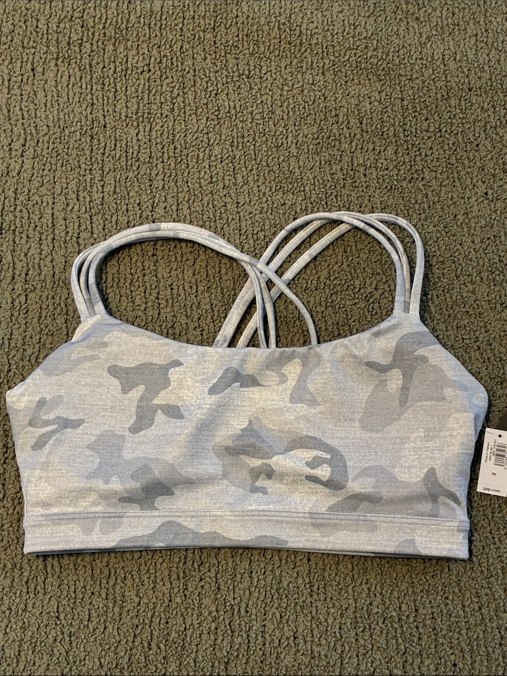 BRAND NEW: Gap Gray Camo Strappy Sports Bra